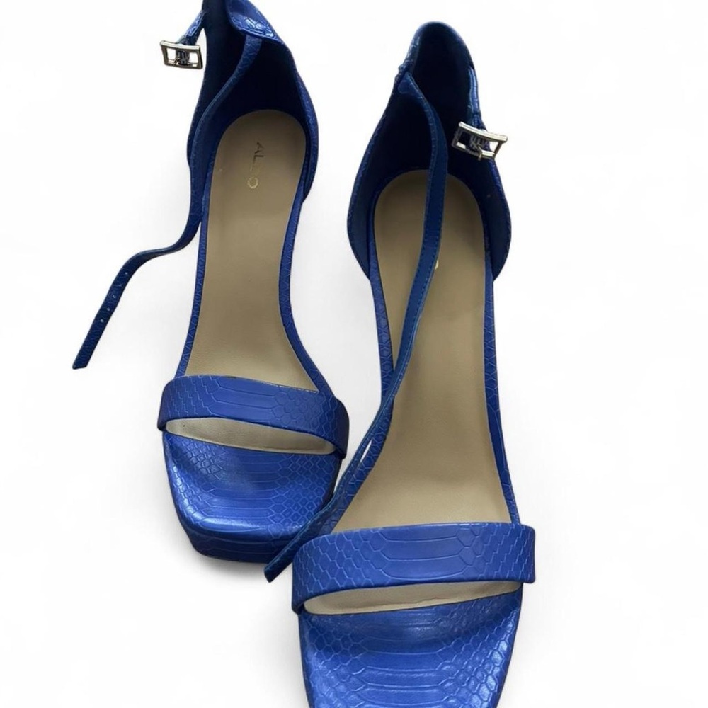 Electric Blue Snake Skin High Heel Sandals - Picture 3 of 3